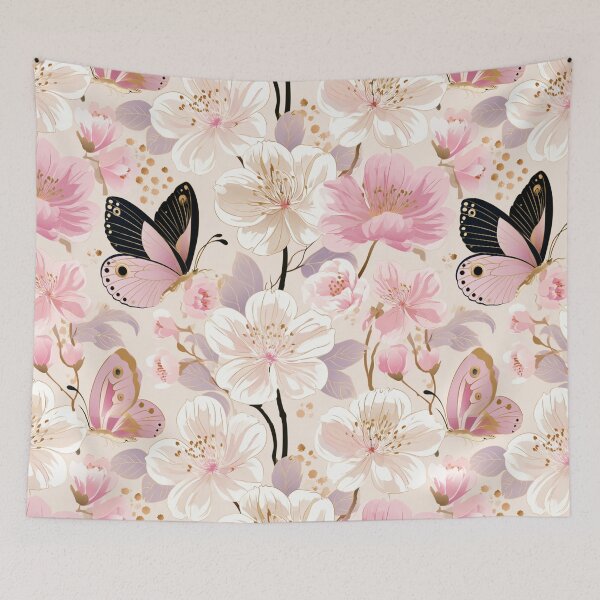Item preview, Romantic Cherry Blossom Butterfly Botanical Pattern designed and sold by haleymaree.