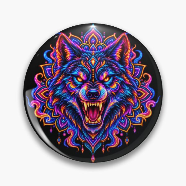 Item preview, Neon Tribal Wolf – Fierce Mandala Wolf Head Art designed and sold by PlumArtDesign.