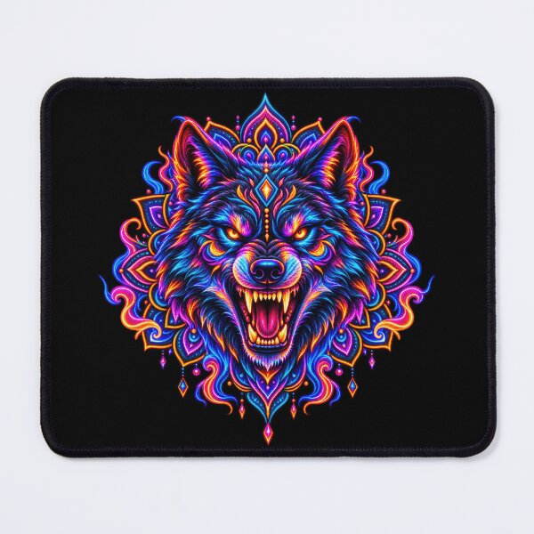 Item preview, Neon Tribal Wolf – Fierce Mandala Wolf Head Art designed and sold by PlumArtDesign.