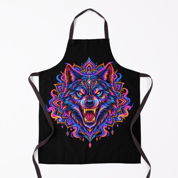 Aperçu de l'œuvre Loup tribal néon – Tête de loup mandala féroce créée et vendue par PlumArtDesign.