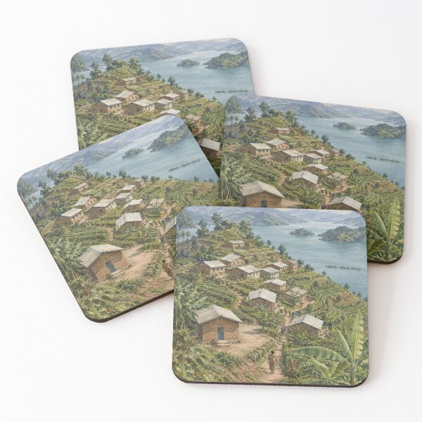 Item preview, Lake Kivu Hillside Village Digital Watercolour designed and sold by FurusatoGallery.