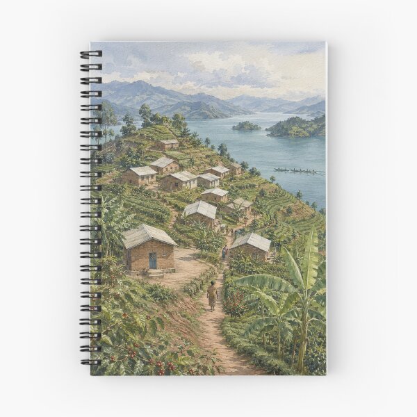 Item preview, Lake Kivu Hillside Village Digital Watercolour designed and sold by FurusatoGallery.
