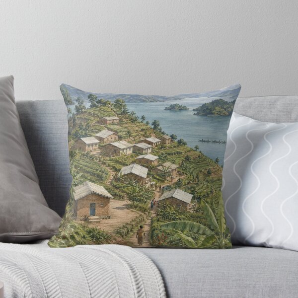 Item preview, Lake Kivu Hillside Village Digital Watercolour designed and sold by FurusatoGallery.