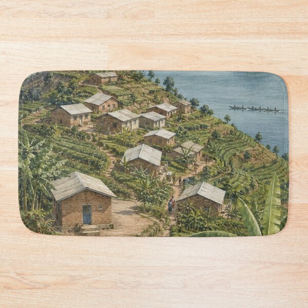 Item preview, Lake Kivu Hillside Village Digital Watercolour designed and sold by FurusatoGallery.