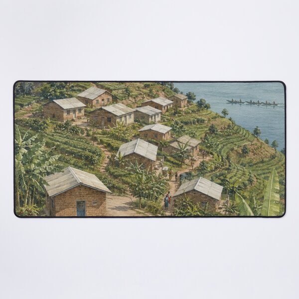Item preview, Lake Kivu Hillside Village Digital Watercolour designed and sold by FurusatoGallery.