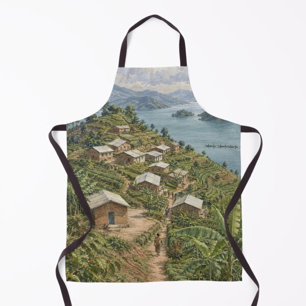 Item preview, Lake Kivu Hillside Village Digital Watercolour designed and sold by FurusatoGallery.