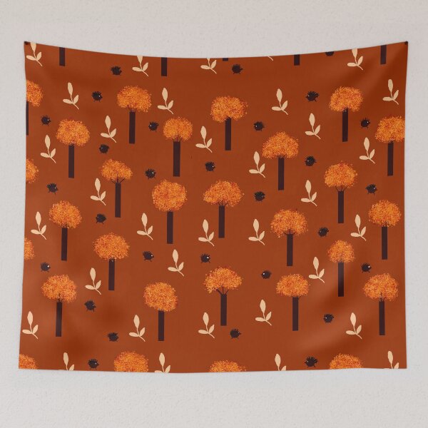 Item preview, Autumn Pattern with Trees,Leaves and hedgehogs designed and sold by Elaine M Hayward .