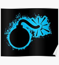 Blast bomb lightblue and black silhouette Poster