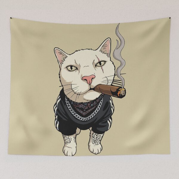 Item preview, Gangster Cat in Tracksuit and Tattoos designed and sold by BrownHorse90s.