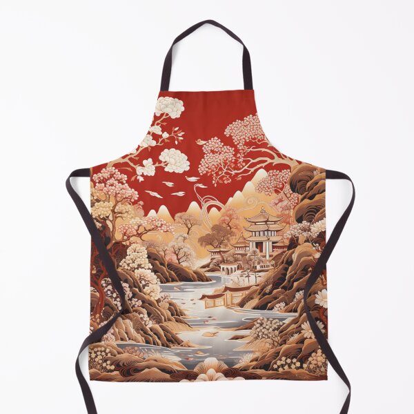 Item preview, Chinoiserie Chinese Landscape Garden Pagoda River Red designed and sold by GrinGalore.