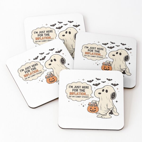 Item preview, Funny Snoopy "Inflation" Halloween Ghost T-Shirt Design – Retro Cartoon Character with Candy Bucket designed and sold by CreativeNest Prints.