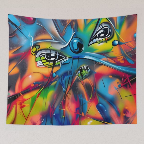 Artikelvorschau, Surreal Eyes Pop Graffiti – Straßenmalerei in Cyanblau und Mandarine | 046 entworfen und verkauft von City Graffix Design Co..