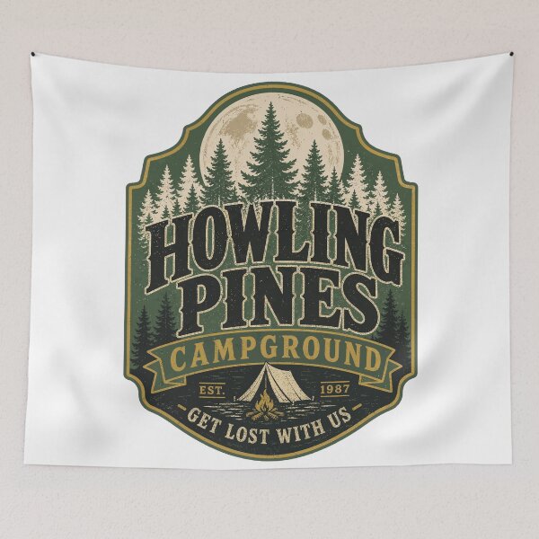 Item preview, Howling Pines Campground Get Lost With Us - Vintage Camping Badge designed and sold by Uglyandcute.