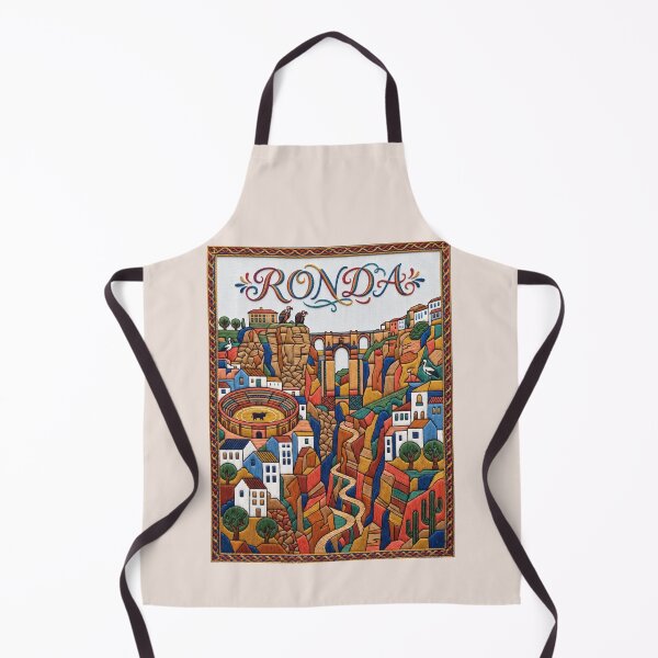 Item preview, Ronda Spain Embroidered Travel Art - Puente Nuevo & El Tajo Gorge Stitched Poster designed and sold by Witsprings.