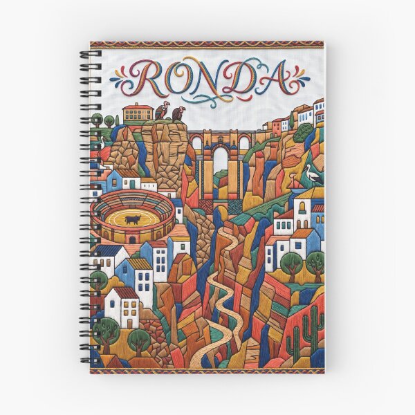 Item preview, Ronda Spain Embroidered Travel Art - Puente Nuevo & El Tajo Gorge Stitched Poster designed and sold by Witsprings.