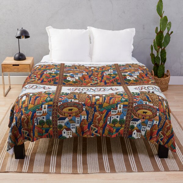 Item preview, Ronda Spain Embroidered Travel Art - Puente Nuevo & El Tajo Gorge Stitched Poster designed and sold by Witsprings.
