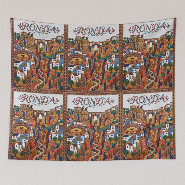Item preview, Ronda Spain Embroidered Travel Art - Puente Nuevo & El Tajo Gorge Stitched Poster designed and sold by Witsprings.
