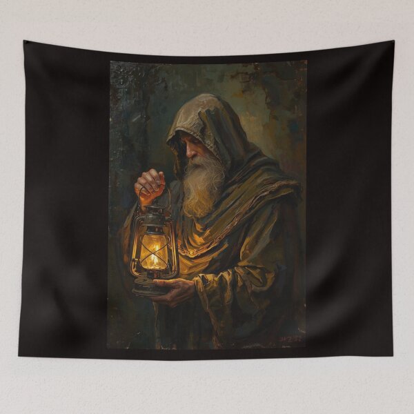 Item preview, Ancient Ascetic Prophet Full Moon Fine Art Canvas designed and sold by VintageManiac.