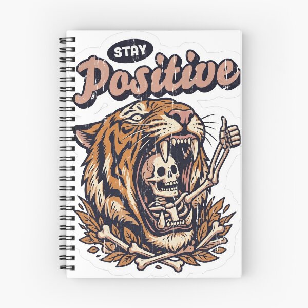 Item preview, Stay Positive Tiger Skeleton – Vintage Tattoo Style Art designed and sold by RON-FASHION.