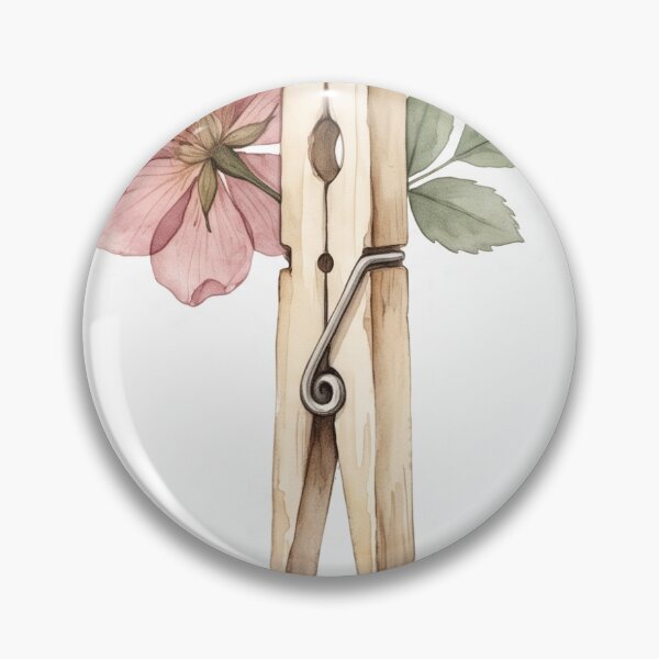 Item preview, Wooden Clothespin with Pink Flower designed and sold by InkPixell.
