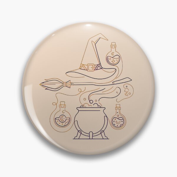 Item preview, Magical Witchcraft Line Art - Potion Cauldron & Broomstick designed and sold by TontikDesign.