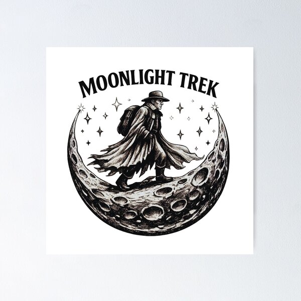 Item preview, Moonlight Trek Vintage Engraving Moon Wanderer Graphic designed and sold by GabeMountainArt.