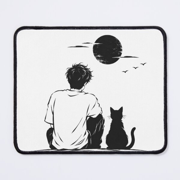 Item preview, Quiet Moments – Minimalist Boy & Cat Moon T-Shirt Design designed and sold by LarkLeaf.