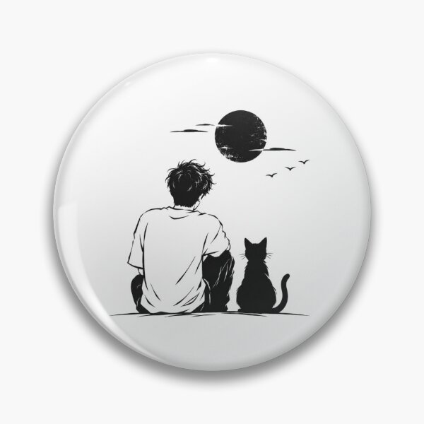 Item preview, Quiet Moments – Minimalist Boy & Cat Moon T-Shirt Design designed and sold by LarkLeaf.