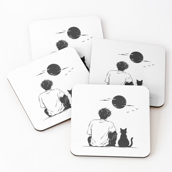 Item preview, Quiet Moments – Minimalist Boy & Cat Moon T-Shirt Design designed and sold by LarkLeaf.