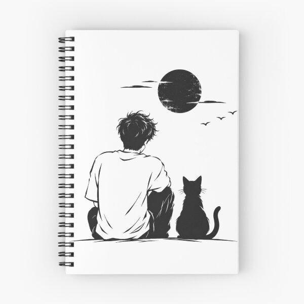 Item preview, Quiet Moments – Minimalist Boy & Cat Moon T-Shirt Design designed and sold by LarkLeaf.