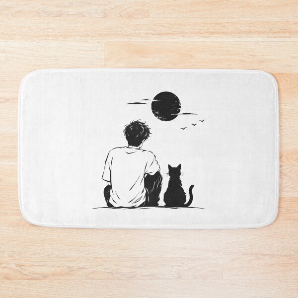 Item preview, Quiet Moments – Minimalist Boy & Cat Moon T-Shirt Design designed and sold by LarkLeaf.
