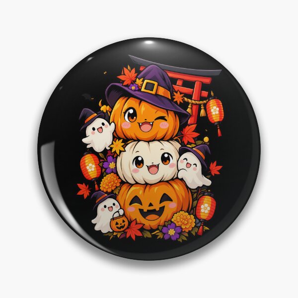 Item preview, Cute Japanese Halloween Pumpkin Stack With Friendly Ghosts designed and sold by Tong4130.
