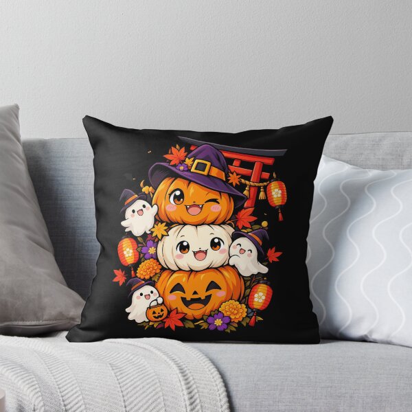 Item preview, Cute Japanese Halloween Pumpkin Stack With Friendly Ghosts designed and sold by Tong4130.