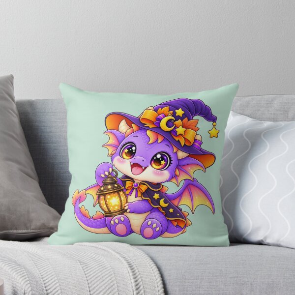 Item preview, Kawaii Baby Dragon with Lantern Sticker Art – Cute Chibi Halloween Print designed and sold by MagicMakerPh.