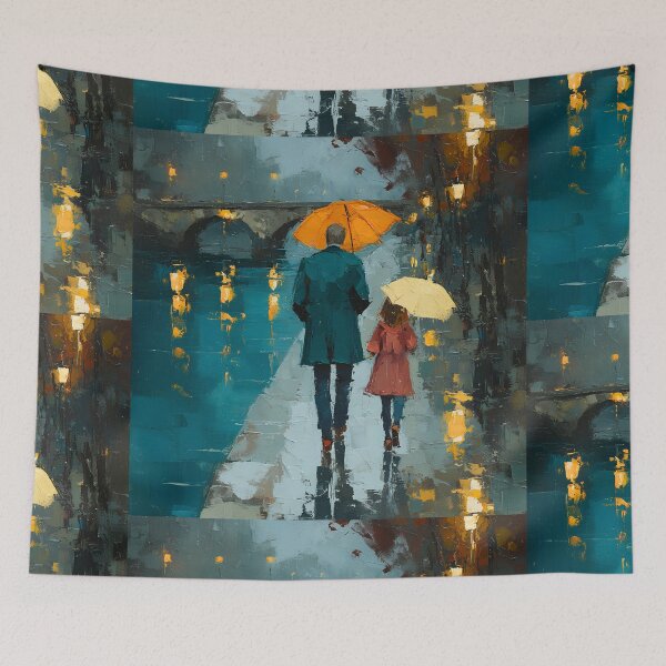 Item preview, Father Child Rainy Day Cityscape designed and sold by CheersTOGETHER.