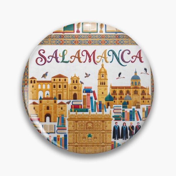 Item preview, Salamanca Spain Embroidered Travel Art - University Façade & Plateresque Stitched Poster designed and sold by Witsprings.