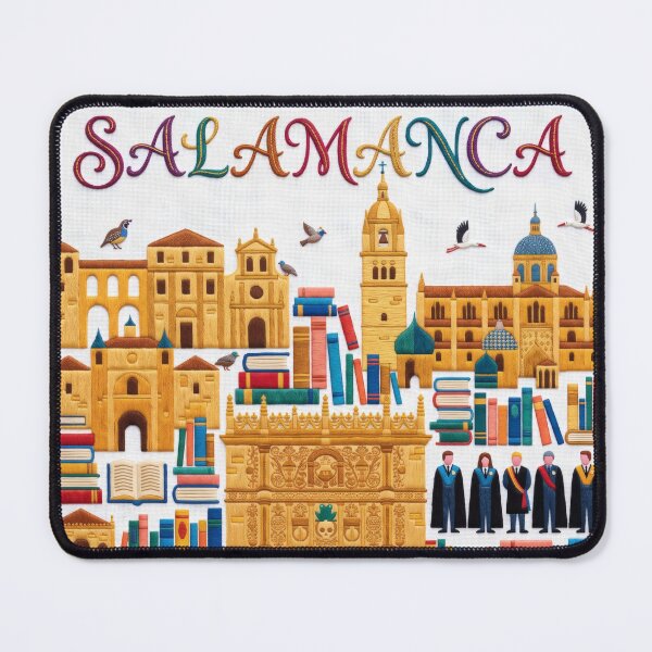 Item preview, Salamanca Spain Embroidered Travel Art - University Façade & Plateresque Stitched Poster designed and sold by Witsprings.