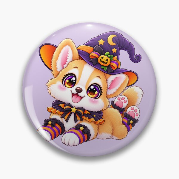 Item preview, Kawaii Corgi Witch Socks Sticker Art – Cute Chibi Halloween Illustration designed and sold by MagicMakerPh.