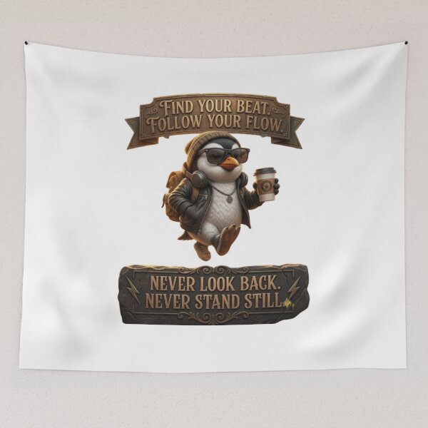 Item preview, Find Your Beat Follow Your Flow Penguin – Motivational Streetwear designed and sold by PrintWavePro.