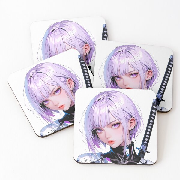 Item preview, Cyberpunk Samurai Girl Purple Hair Futuristic Warrior Anime Aesthetic designed and sold by Dyan4.