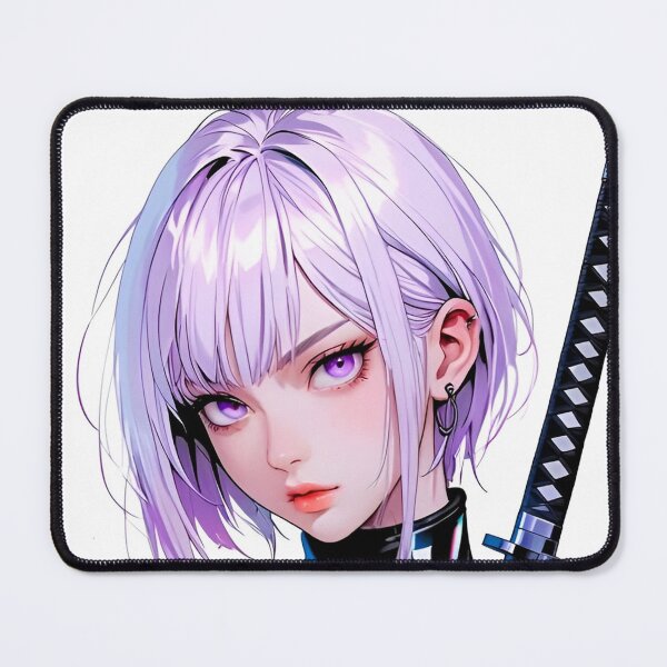 Item preview, Cyberpunk Samurai Girl Purple Hair Futuristic Warrior Anime Aesthetic designed and sold by Dyan4.
