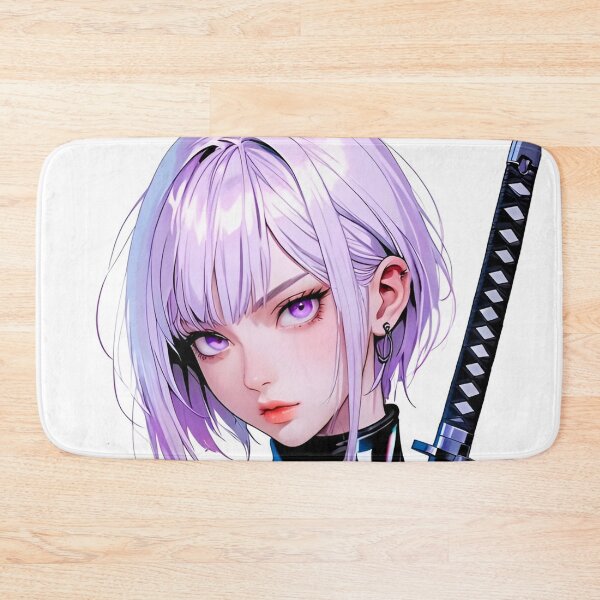 Item preview, Cyberpunk Samurai Girl Purple Hair Futuristic Warrior Anime Aesthetic designed and sold by Dyan4.
