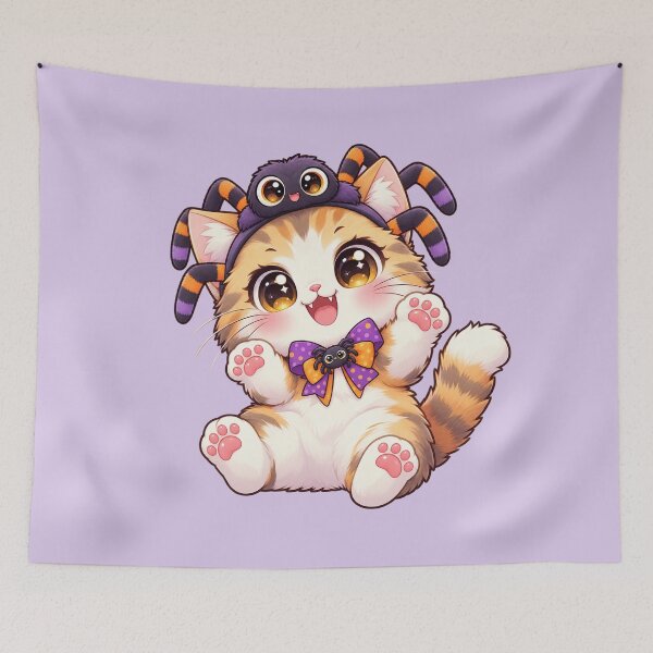 Item preview, Kawaii Spider Headband Cat Sticker Art – Cute Chibi Halloween Illustration designed and sold by MagicMakerPh.
