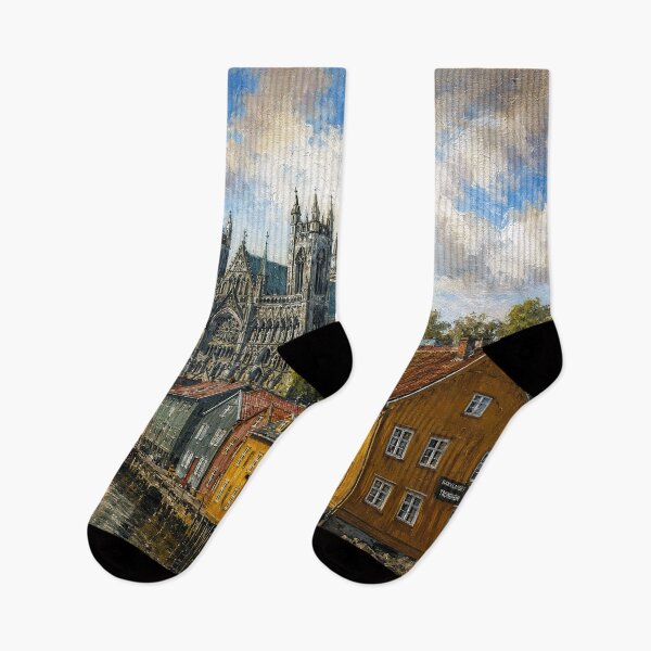 Item preview, Bakklandet in Trondheim painting, Norway – A Beautiful place in Scandinavia. designed and sold by GalleryKauffeld.