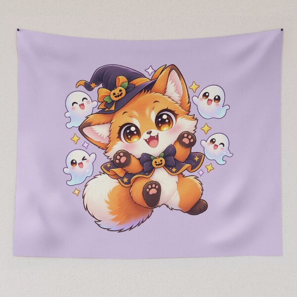 Item preview, Kawaii Fox & Ghosts Sticker Art – Cute Chibi Halloween Illustration designed and sold by MagicMakerPh.