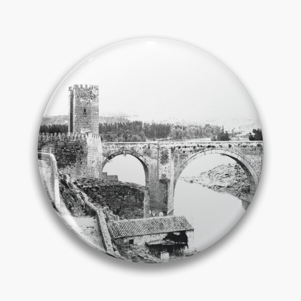 Item preview, Puente de Alcántara Roman arch bridge in Toledo, Spain vintage black and white photograph designed and sold by Astrid Arkhangelsky.