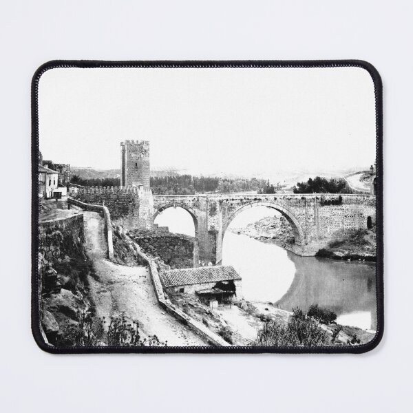 Item preview, Puente de Alcántara Roman arch bridge in Toledo, Spain vintage black and white photograph designed and sold by Astrid Arkhangelsky.