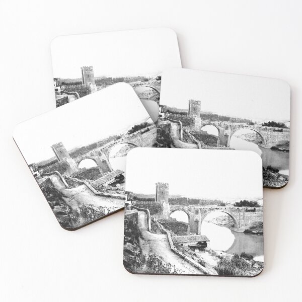 Item preview, Puente de Alcántara Roman arch bridge in Toledo, Spain vintage black and white photograph designed and sold by Astrid Arkhangelsky.