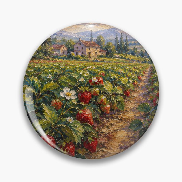 Item preview, Strawberry Field Oil Painting Impressionist Summer Farm designed and sold by Jozefin's Studio.