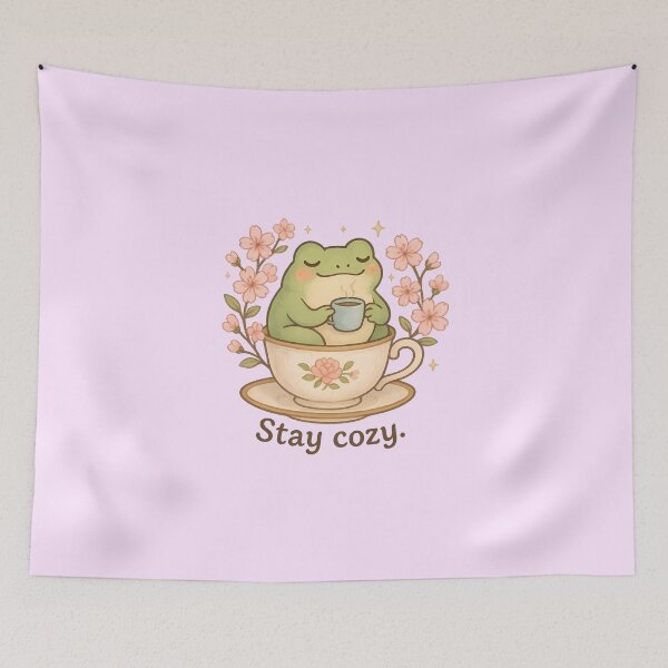 Item preview, Stay Cozy Frog Tea Cup Aesthetic designed and sold by MarCinu Art.
